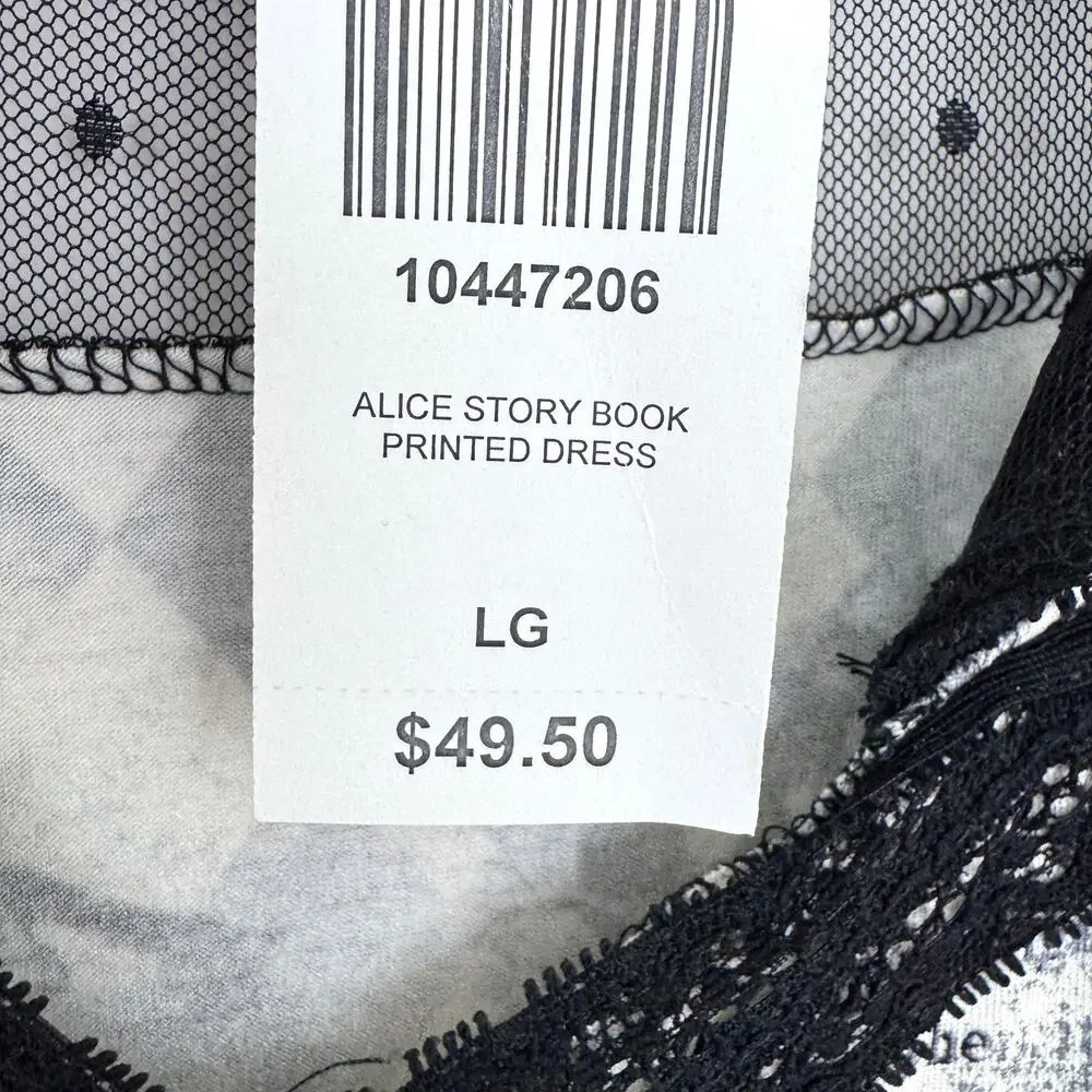Hot Topic Womens Alice Storybook Printed Dress Sz L Lace Wonderland Whimsi Black - Picture 4 of 10